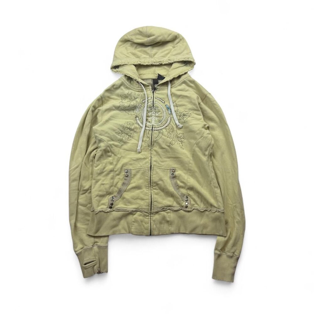 Element Y2K Grunge Zip Up Hoodie Muted Yellow/Green Sweatshirt Size XL